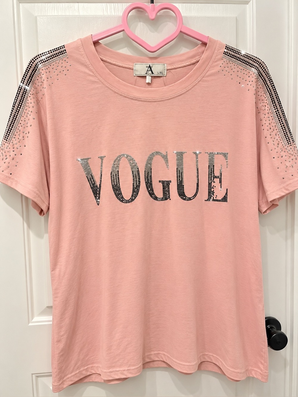 VOGUE Short Sleeve Tee in Pink with Silver Logo